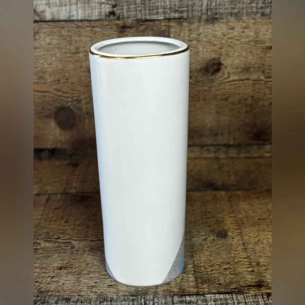 Otagiri Iris Flowers 6 1/2” Beautiful Iris Accent Vase Made In Japan Gold Rim